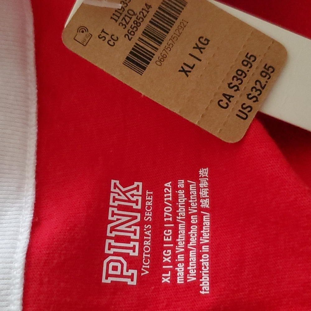 Pink Victoria's Secret Women's Ringer Tee Shirt Top Red Size XL/XG/EG/170/112A - Picture 5 of 7